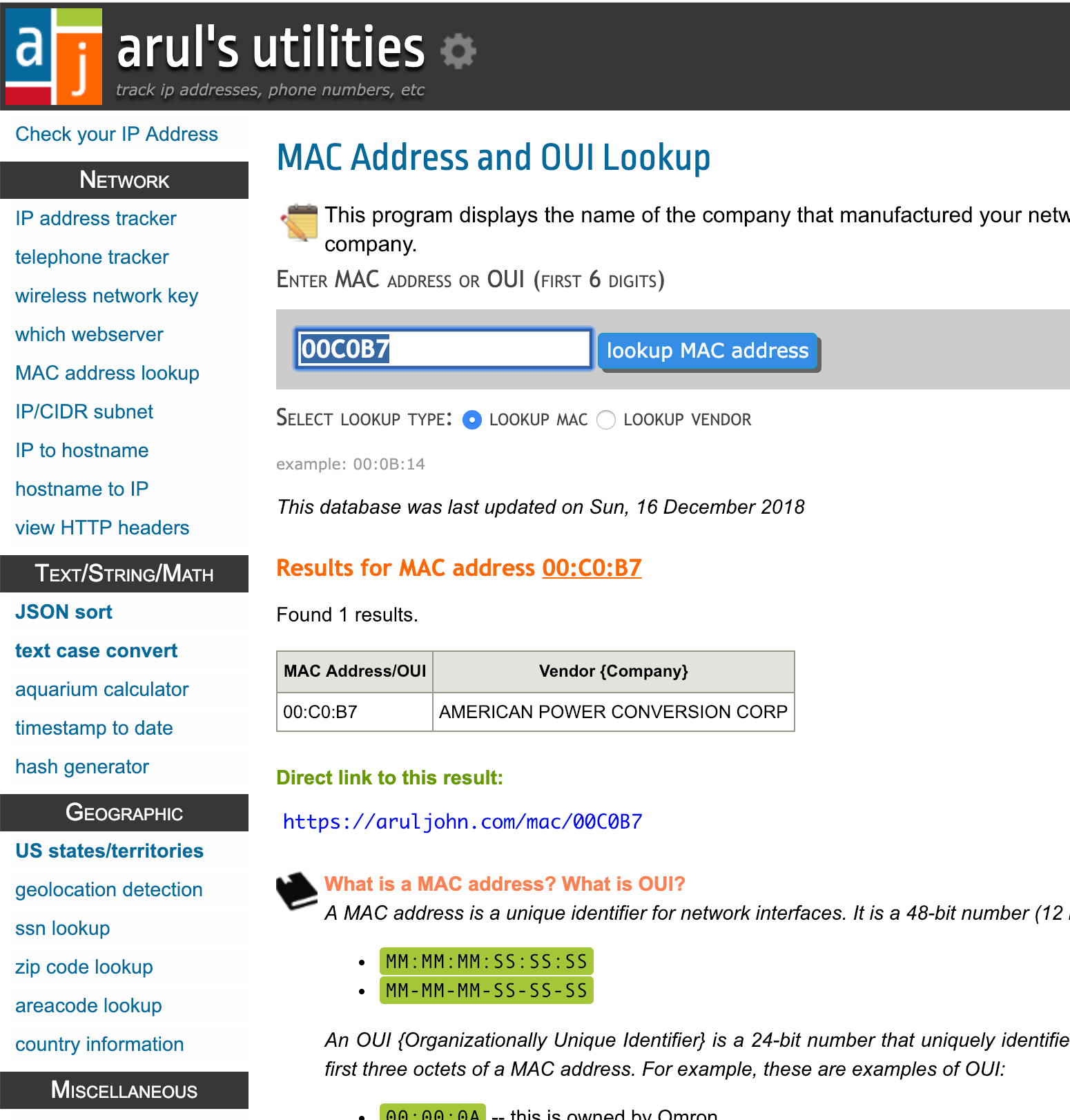 devices on network mac address of 00