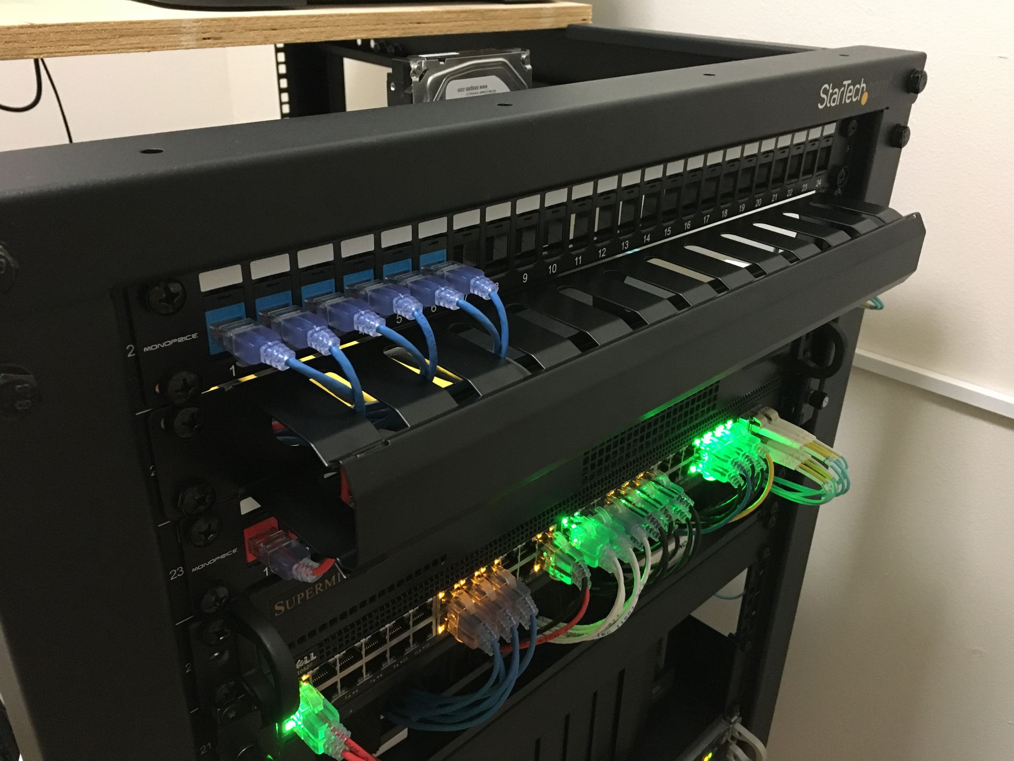Running 8 x CAT6a drops to media center area