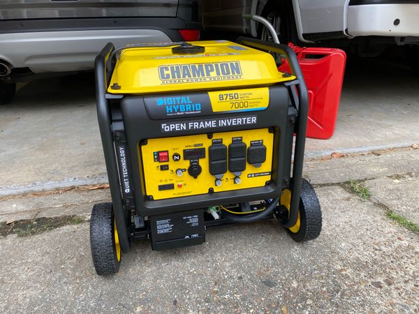 Champion 7000w Portable Generator and Gasoline Storage
